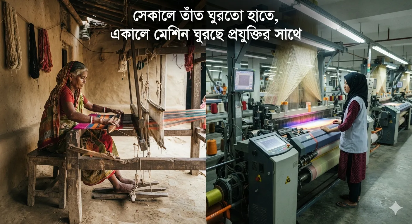 সেকালে তাঁত ঘুরত হাতে, একালে মেশিন ঘুরছে প্রযুক্তির সাথে